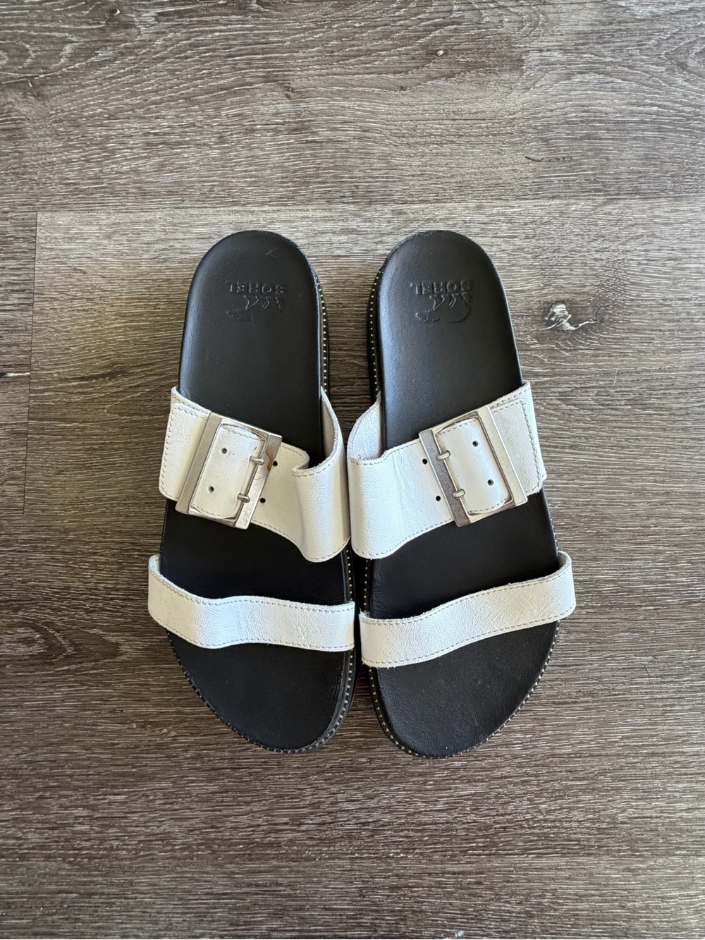 Sorel White Double-Strap Buckle Slide Sandals - Picture 2 of 5